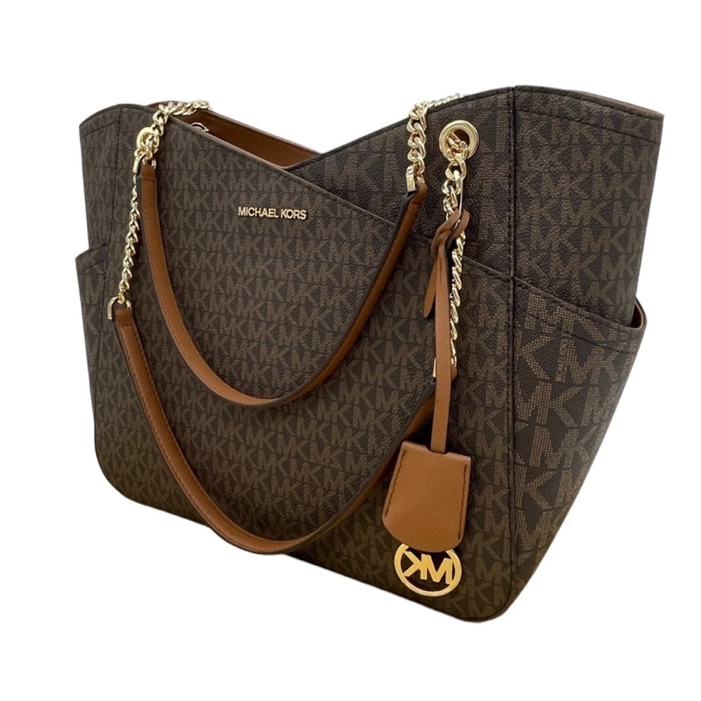 Michael Kors Large X Chain Shoulder Tote Bag Brown/Gold - Picture 2 of 9